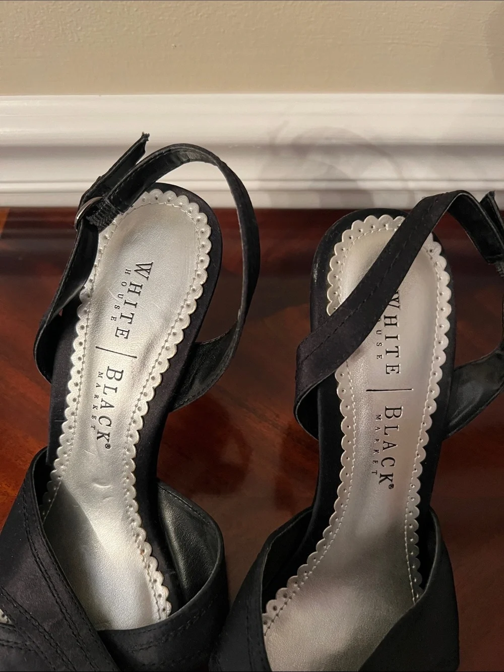 WHBM Black Satin Crisscross Slingback Heels 8.5m
